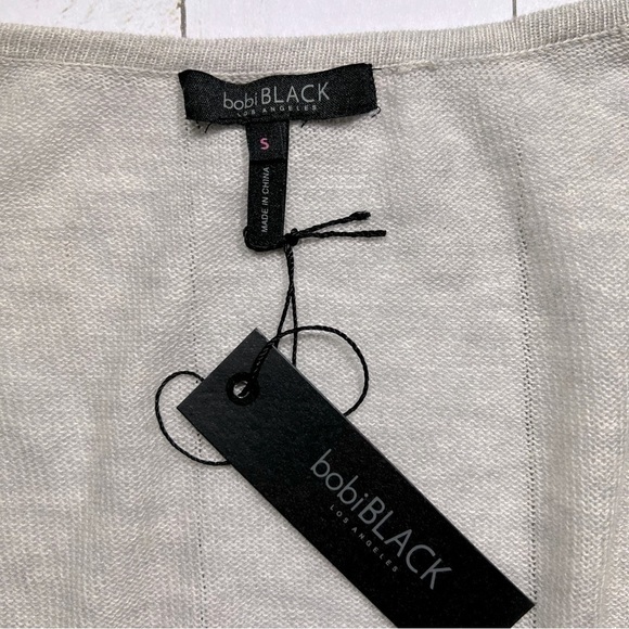 Bobi Black | Lightweight Twisted Front Cotton Blend Heather Grey Sweater - Picture 8 of 11